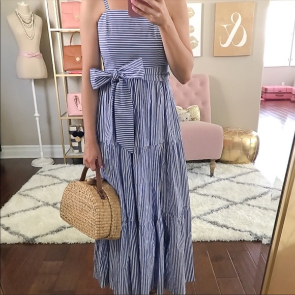 j crew blue and white striped maxi dress